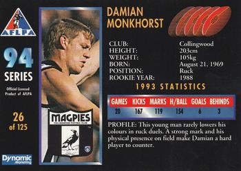 1994 Dynamic AFLPA #26 Damian Monkhorst Back